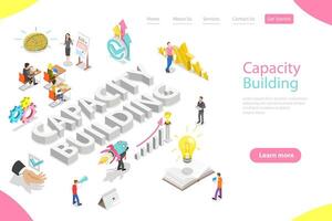 Isometric flat landing page template of capacity building. vector