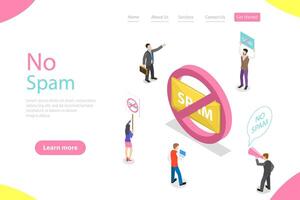 Isometric flat landing page template of no spam. vector