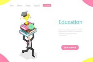 Flat isometric landing page template of online education, e-learning. vector