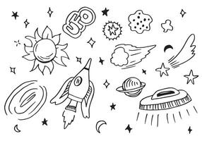 Space doodle elements.hand draw set of space icon on white background. vector