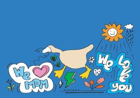 Pato con escritura nosotros amor tú. granja animal pájaro dibujos animados personaje ilustración. ilustración Arte vector