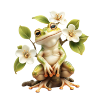 dumpy frog on flower tree on isolated transparent background png