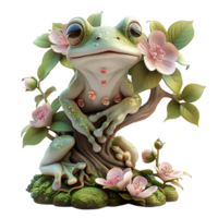 dumpy frog on flower tree on isolated transparent background png