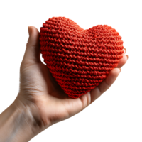 Hand holding heart crochet on isolated transparent background png