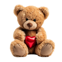 Teddy bear holding heart on isolated transparent background png