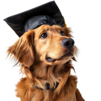 Dog wearing graduation cap on isolated transparent background png