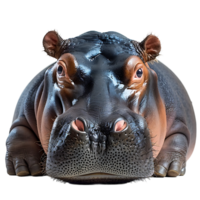 Happy hippopotamus face shot on isolated transparent background png