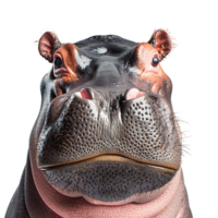 Happy hippopotamus face shot on isolated transparent background png