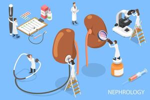 3D Isometric Flat Concept of Nephrology Clinical Research. vector