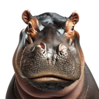 Happy hippopotamus face shot on isolated transparent background png