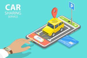 3D Isometric Flat Concept of Shared Mobility, Car Sharing Service App. vector