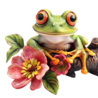 dumpy frog on flower tree on isolated transparent background png