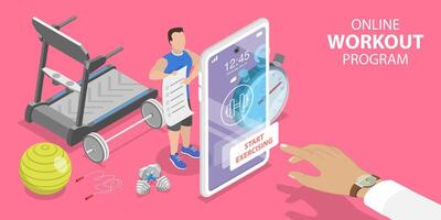 3D Isometric Flat Concept of Online Workout Program. vector