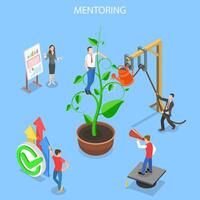 Isometric flat concept of mentoring, guide to reach a goal. vector