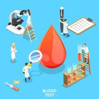 isométrica plano concepto de sangre prueba procedimiento. vector