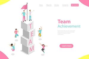 Isometric Flat Landing Page Template of Successful Teamwork. vector