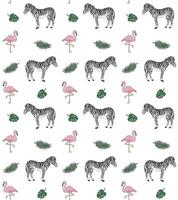 seamless pattern of zebra and flamingo vector