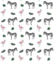 seamless pattern of zebra and flamingo vector