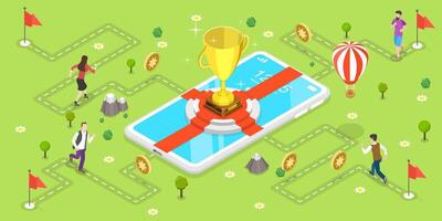 3D Isometric Flat Concept of Mobile Gaming. vector