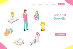 Isometric Flat Landing Page Template of Self-Development. vector