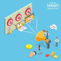 Isometric flat concept of digital target marketing, targeted advertising. vector