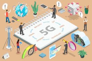 3D Isometric Flat Concept of 5G , High Speed Internet Technology. vector