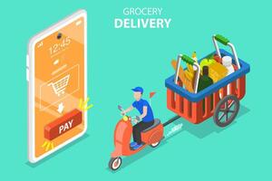 3D Isometric Flat Concept of Grocery Delivery. vector