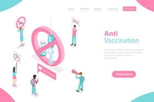 3D Isometric Flat Landing Page Tamplate of Anti-vaccination. vector