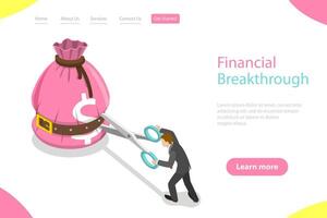 Isometric flat landing page template of financial breakthrough. vector