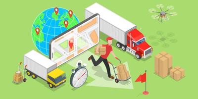 Isometric flat concept of smart logistics and transportation. vector