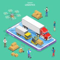 Isometric flat concept of smart logistics and transportation. vector