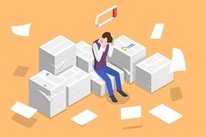 Isometric Concept of Overworked and Tired Office Worker. vector