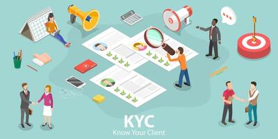 3D Isometric Flat Concept of KYC - Know Your Customer. vector