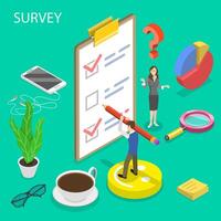 Isometric flat concept of survey, customer rating and feedback. vector