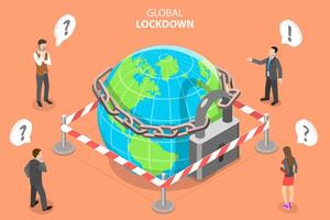 3D Isometric Concept of Global Lockdown. vector