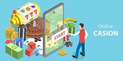 3D Isometric Flat Conceptual Illustration of Online Gambling Platform. vector