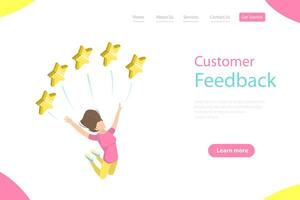 Isometric flat landing page template of five star rating. vector