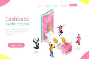 Isometric flat landing page template of cash back, loyalty program. vector