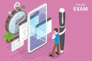 3D Isometric Flat Concept of Online Exam, Questionnaire Form. vector