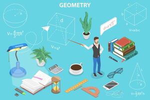 3D Isometric Flat Concept of Geometry Learning Course. vector