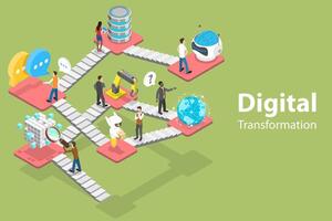 3D Isometric Flat Conceptual Illustration of Digital Transformation. vector