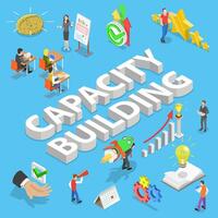 Isometric flat concept of capacity building, process of skills obtaining. vector