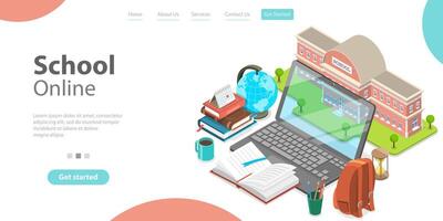 3d Online School Concept, Landing Page Template for Website. vector