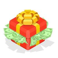 3D Isometric Flat Illustration of Box with Money. vector