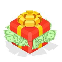 3D Isometric Flat Illustration of Box with Money. vector