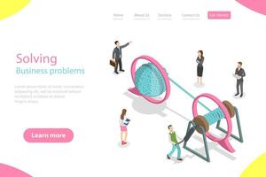 Isometric flat landing page template of soloving business problem. vector