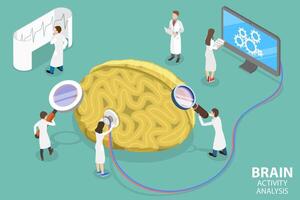 3D Isometric Flat Concept of Monitoring and Measuring Brain Activity vector