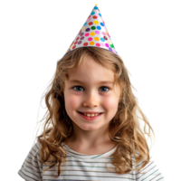 Girl wear Birthday party hat on isolated transparent background png