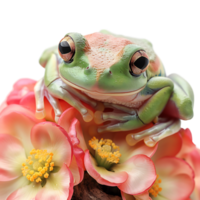 dumpy frog on flower tree on isolated transparent background png