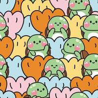 Repeat.Seamless pattern of cute turtle with big shell background.Marine vector